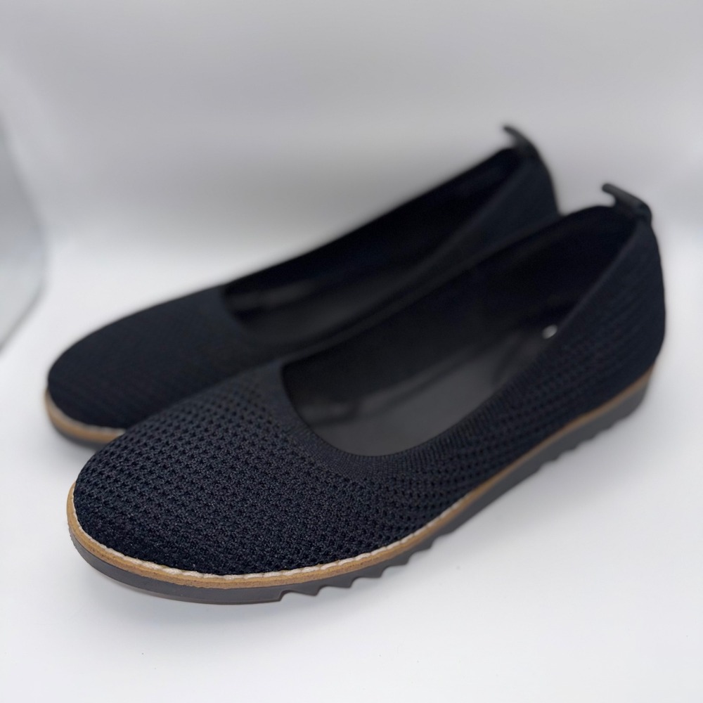 Eileen Fisher Black Knit Ballet Flats Womens 9 Slip On Quiet Luxury Office Work - Picture 2 of 11